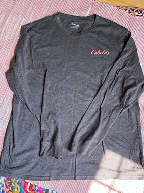 Cabela's Charcoal Long Sleeve Tee with Pink Logo